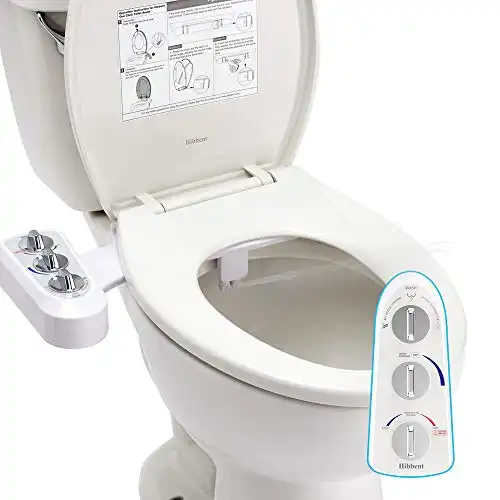 Hibbent Toilet Seat Bidet with Self Cleaning Dual Nozzle, Hot and Cold Water Spray Non-Electric