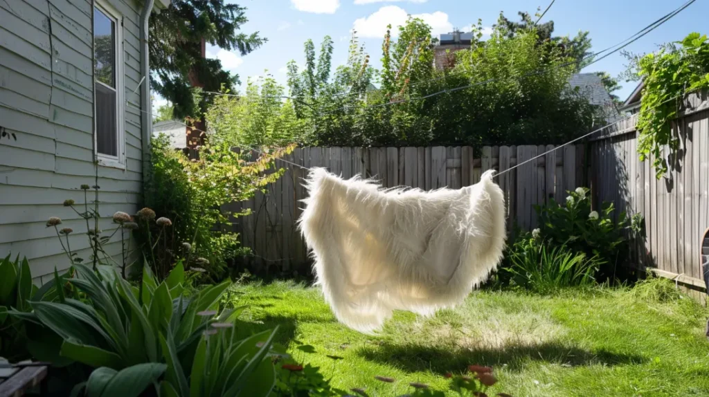 Ugg blanket air drying on a sunny day