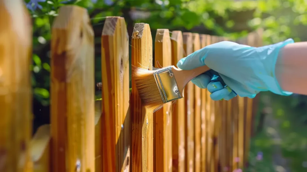 Applying sealant to a wooden fence