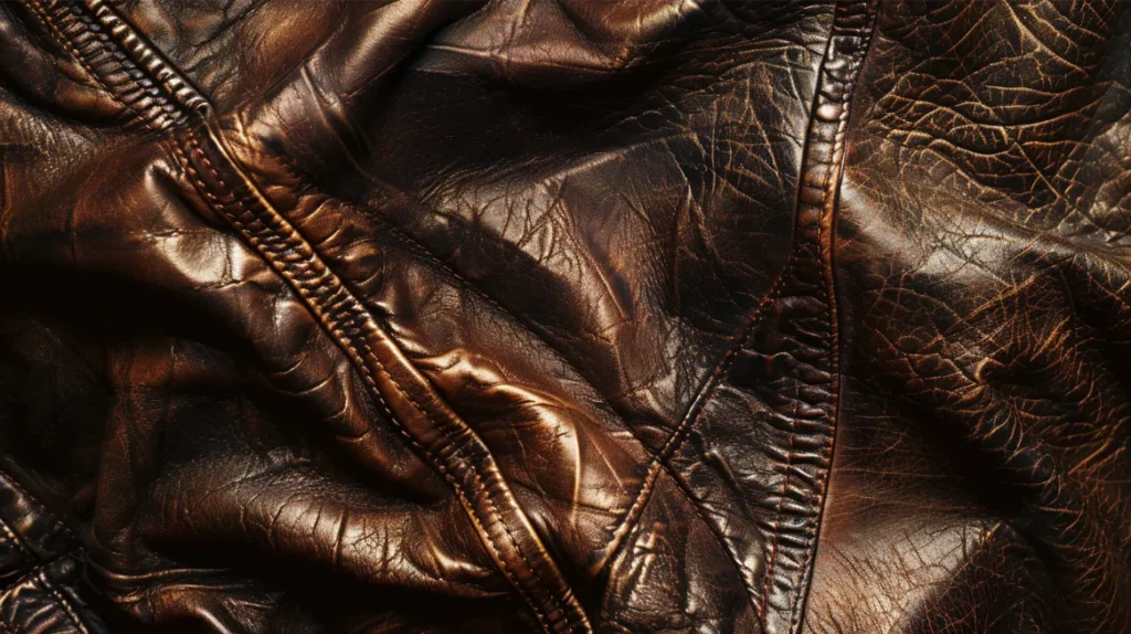 a wrinkled and misshapen leather jacket with cracked textures