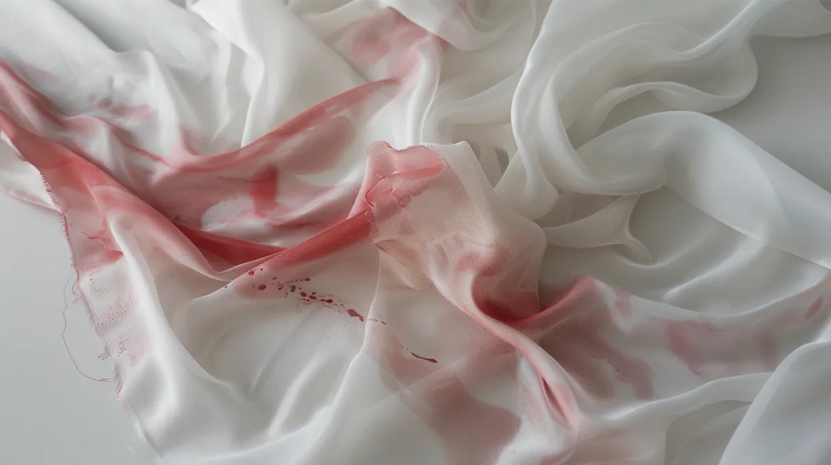 A white fabric with red blood stains